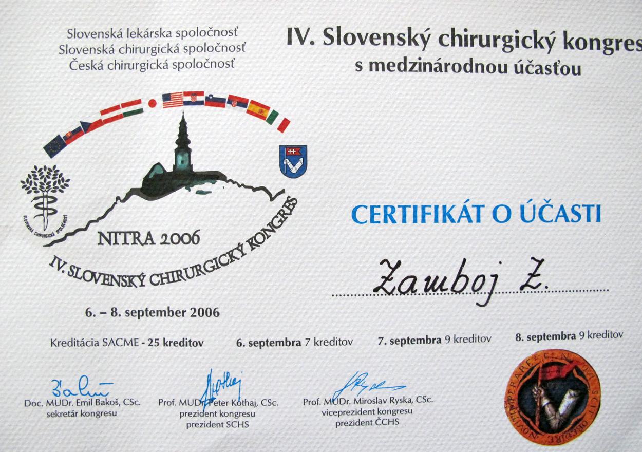 Certifikát Slovenský Chirurgický