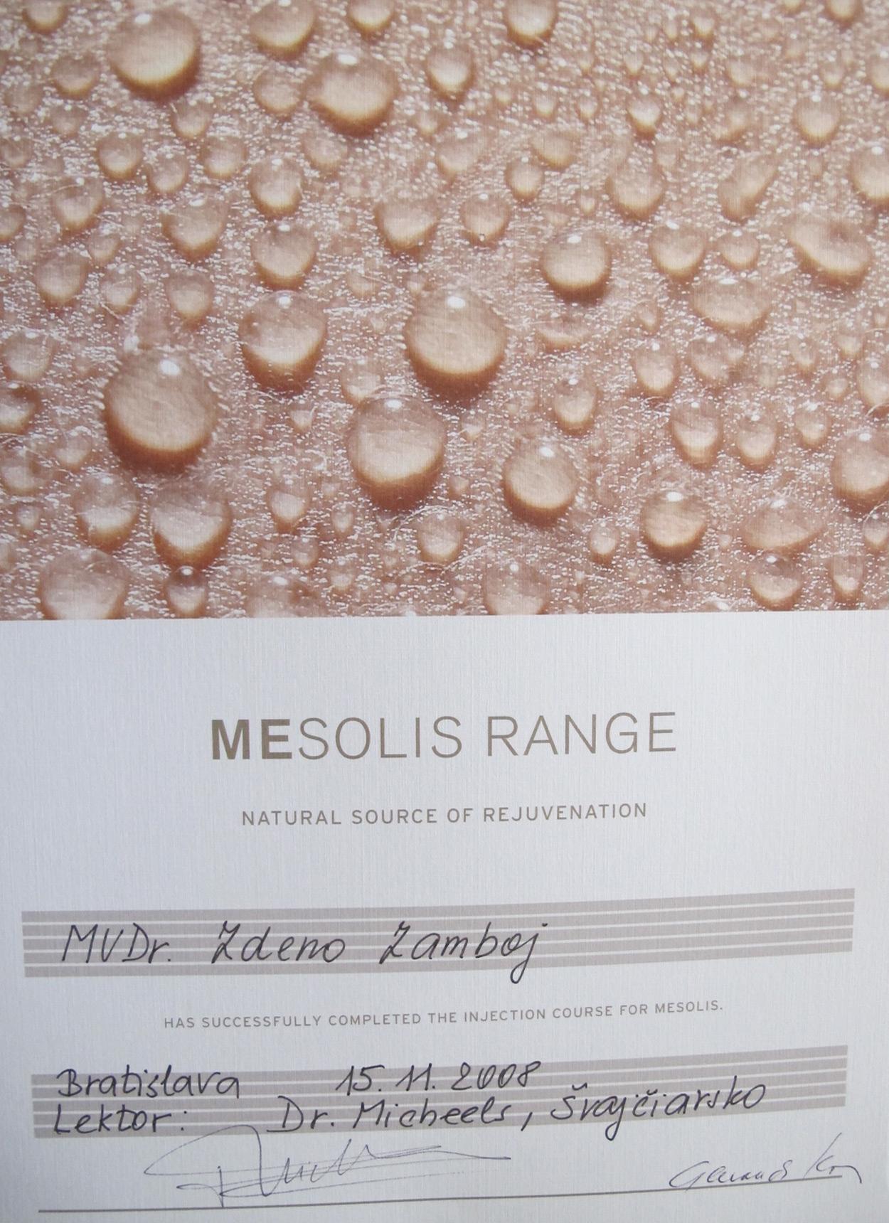 Certifikát Mesolis Range Rejuv