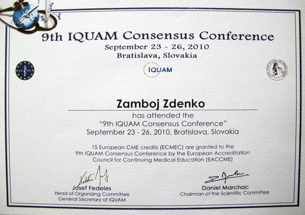 Certifikát Iquam Consensus Bratislava